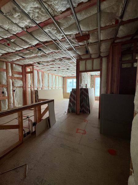 Unit ceiling with channel and board staged